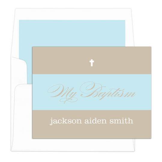 Tan Colored Banner Folded Baptism Note Cards